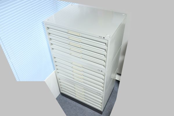 ‖中古品‖鍵付 PLUS プラス スチールキャビネット【型式:08-351 (A2)】中古品 書庫 マップケース レターケース 引出し セット 図面ケース拍卖