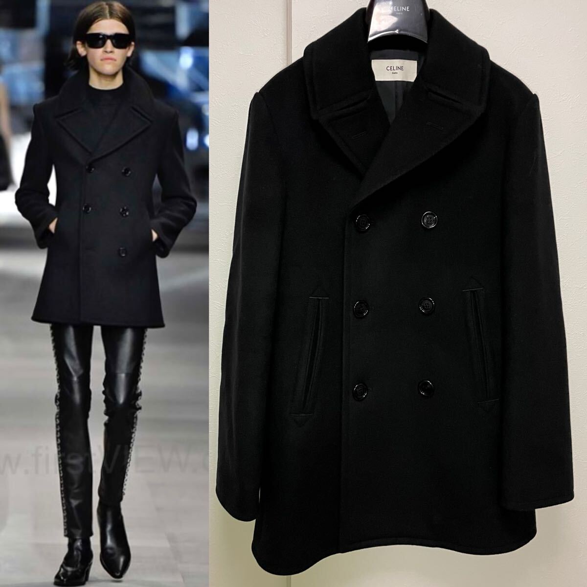 19SS Celine カシミア100% Pコート 48 ピーコート セリーヌ エディスリマン カシミヤ 黒拍卖
