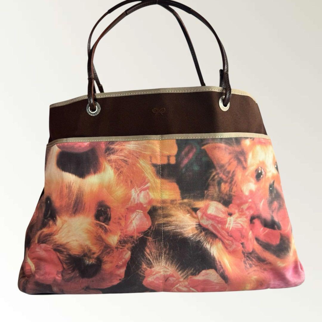 人気 242 ANYA HINDMARCH アニヤハインドマーチ アニマルプリント 犬 ドッグ ハンドバッグ Dog handbag かばん 鞄 ブラウン拍卖