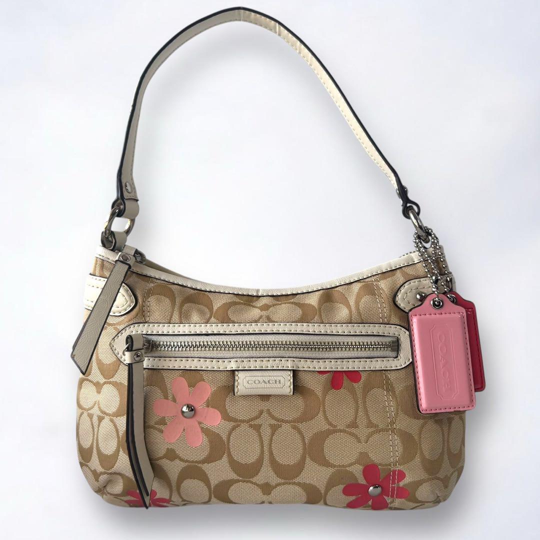 訳あり美品 414 コーチ COACH キャンバス シグネチャー フラワープリント ワンショルダーバッグ ショルダーバッグ Shoulderbag 2way拍卖