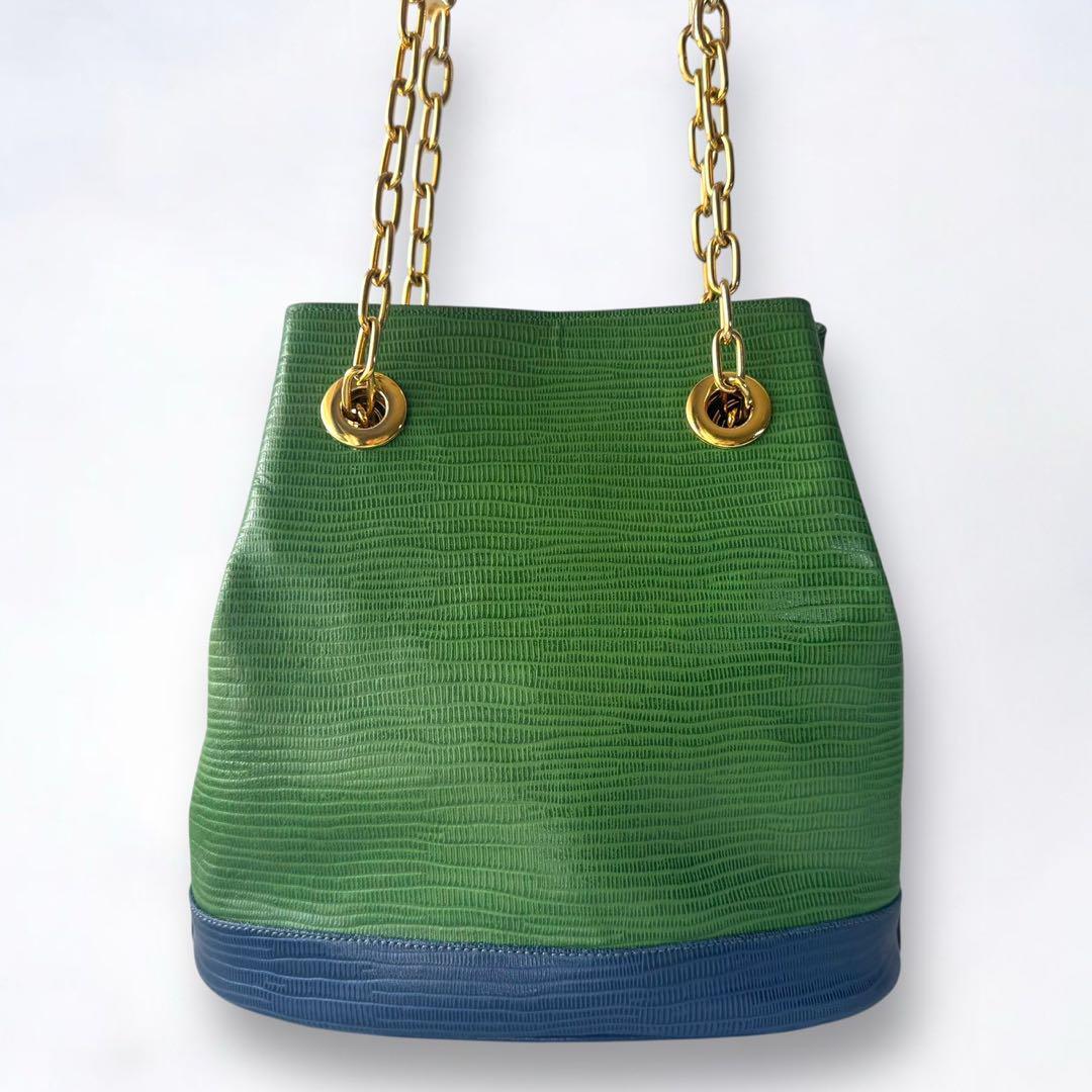 訳あり美品 418 MICHEL ORLEAN ミッシェルオルレアン バケツ トートバッグ レトロ かばん 鞄 bag グリーン ブルー レッド拍卖