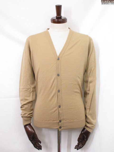 美品【ジョンスメドレー】英国製 ウール100% Vネック ハイゲージニットカーディガン (メンズ) sizeS ライトブラウン系 ◇17MN6198◇拍卖