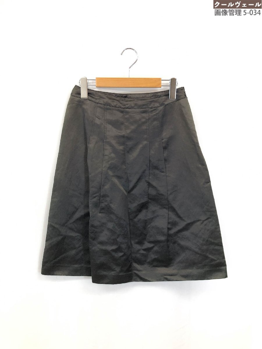 超美品【ハロッズ Harrods】 リネン混 光沢 膝丈フレアスカート (レディース) size3 ダークブラウン系 17110119 ◇33LF4036◇拍卖