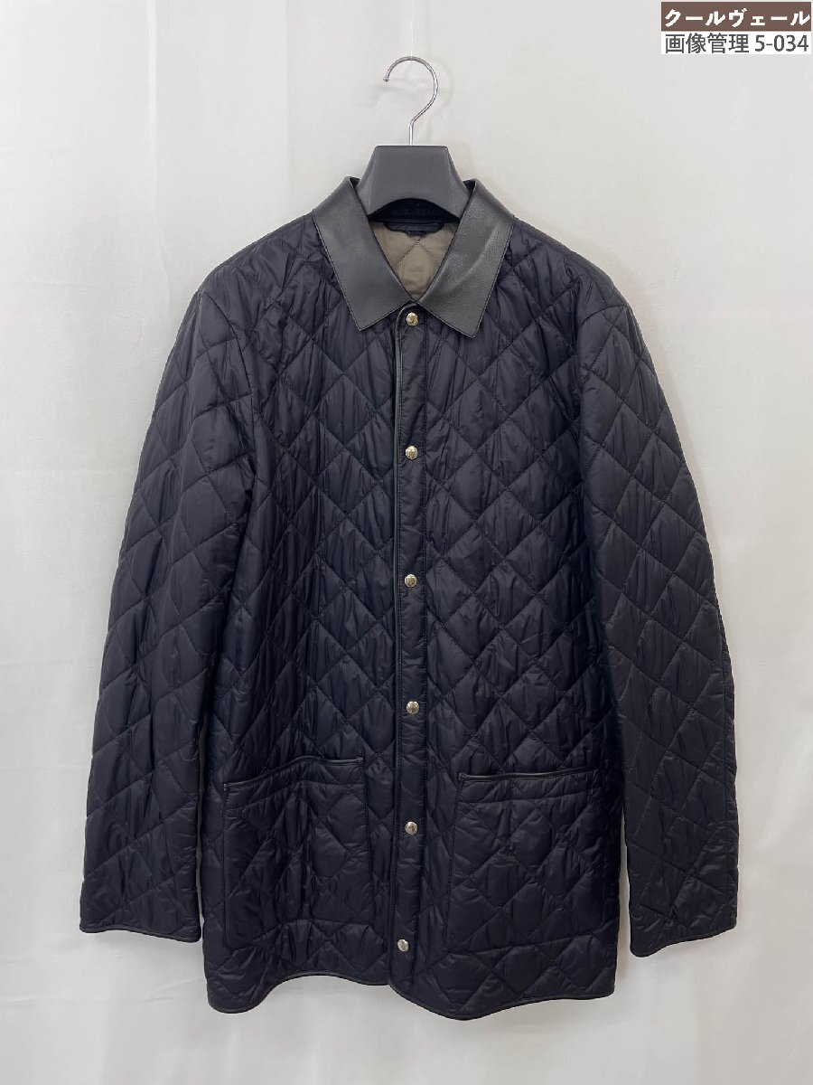 超美品【ダンヒル dunhill】襟レザー切替 中綿入りキルティングジャケット ブルゾン (メンズ) sizeM ブラック イタリア製 ◇17MB5072◇拍卖