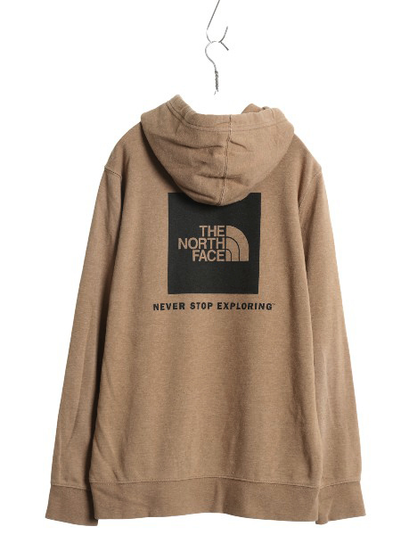 ノースフェイス 両面 プリント スウェット フード パーカー メンズ L / アウトドア プルオーバー トレーナー 裏起毛 ボックスロゴ ブラウン拍卖