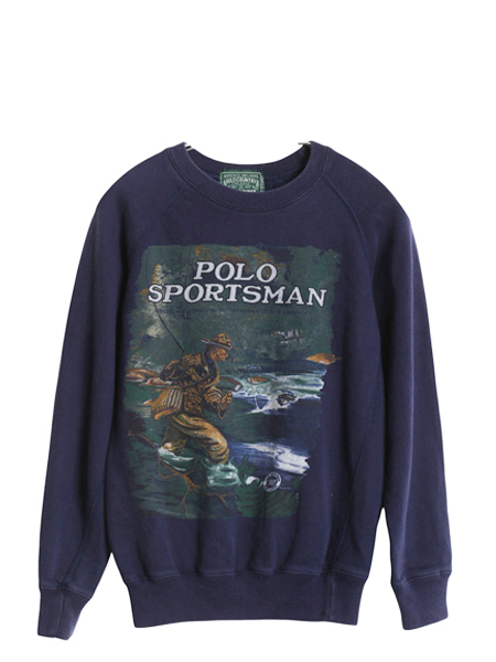 80s ポロカントリー ラルフローレン プリント スウェット キッズ S 140cm ヴィンテージ ポロ スポーツマン フィッシング トレーナー 裏起毛拍卖