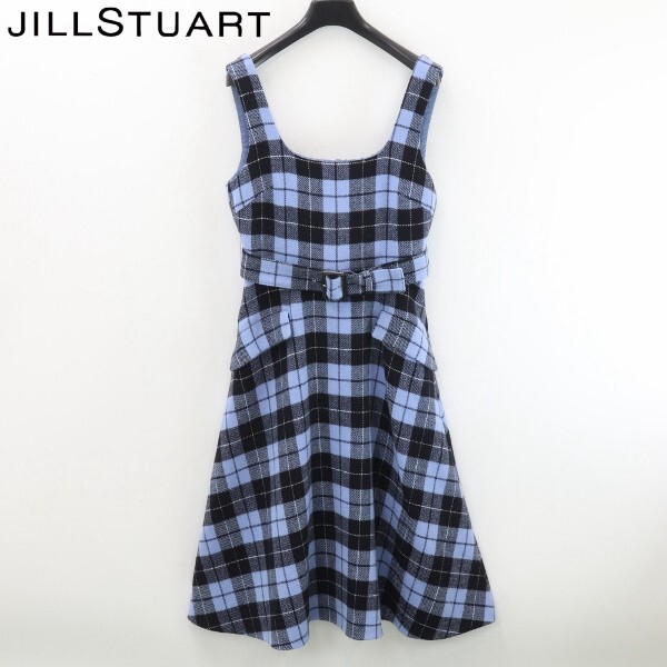 【KA363】美品◆JILLSTUART ジルスチュアート ウエストベルト チェック柄 ウール ワンピース 2拍卖
