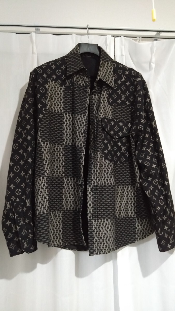 LOUIS VUITTON ルイ・ヴィトン モノグラムウェーブジャイアントダミエフランネルシャツ 黒 Lサイズ オーバーサイズ拍卖