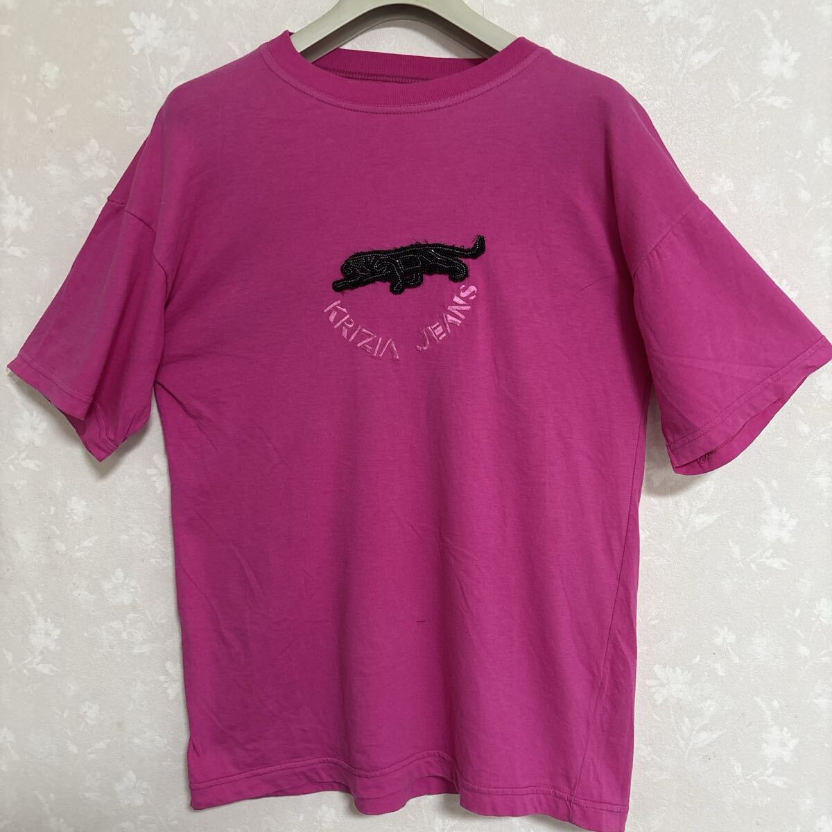 イタリア製 クリツィアジーンズ 男女問わずTシャツ ピンク ロゴビーズ刺繍拍卖