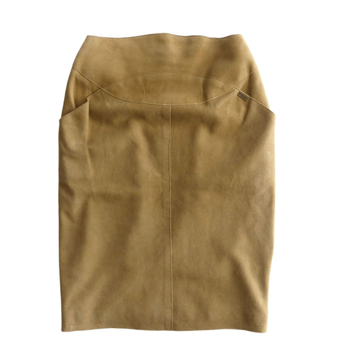 シャネル (CHANEL)ラム スエード レザー スカート ロゴプレート 99A 36 ブラウン P14246 ウェア(中古)拍卖