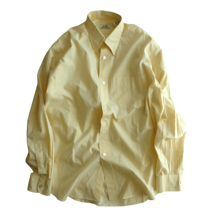 エルメス (HERMES) コットン チェック ボタンダウン シャツ 長袖 41 イエロー ウェア メンズ(中古)拍卖