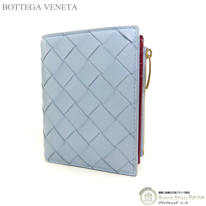 ボッテガ ヴェネタ (BOTTEGA VENETA) イントレチャート スモール 二つ折り ファスナーウォレット 財布 742330 ライトブルー(中古)拍卖
