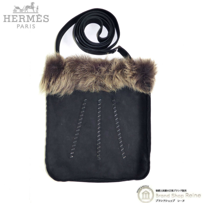 エルメス (HERMES) サック トゥドゥ モコ ヌバック×ファー ラインステッチ 斜め掛け ショルダー ポシェット バッグ ブラック(中古)拍卖