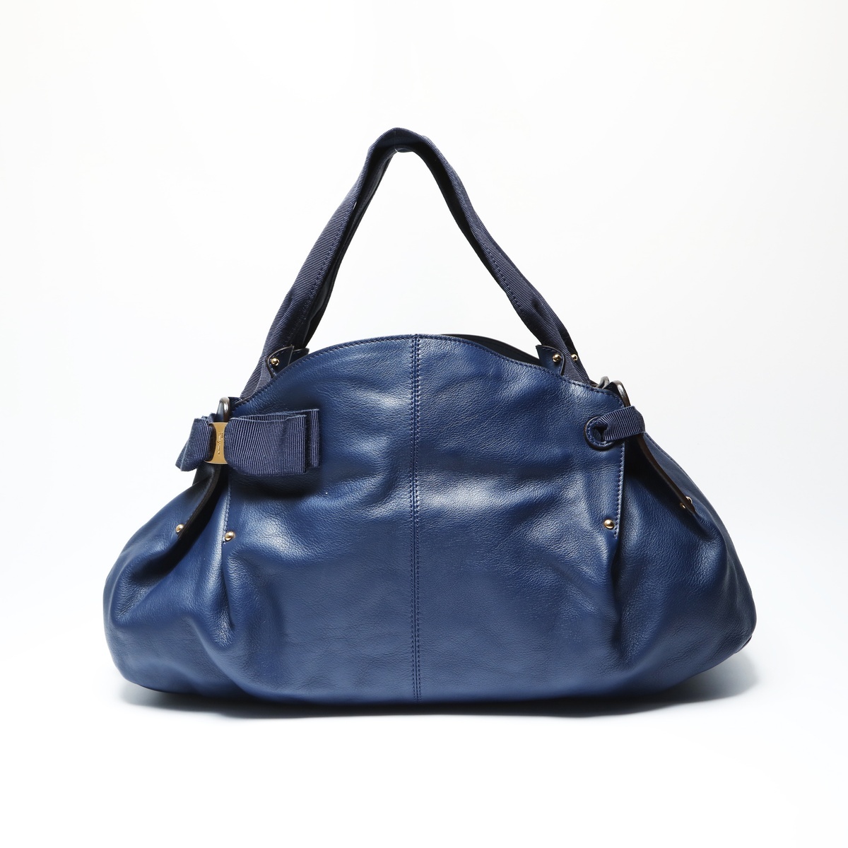 極美品 サルヴァトーレフェラガモ Salvatore Ferragamo ヴァラ リボン レザー ショルダーバッグ ネイビー WS23750拍卖