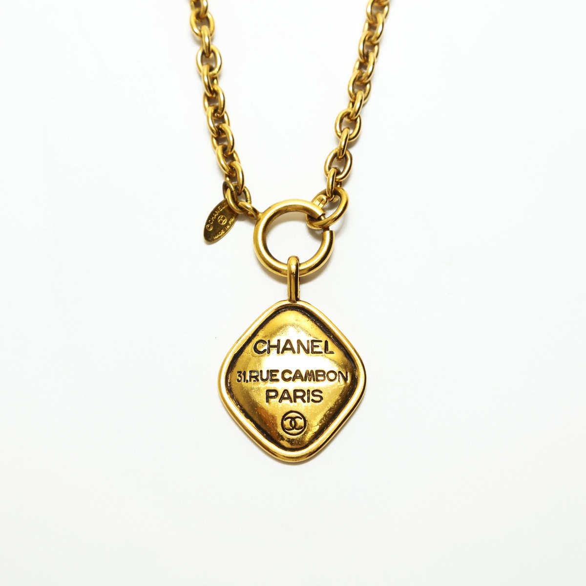 極美品 シャネル CHANEL 1980s ロゴ プレート 31 Rue Cambon チェーン ネックレス ゴールド WS23921拍卖