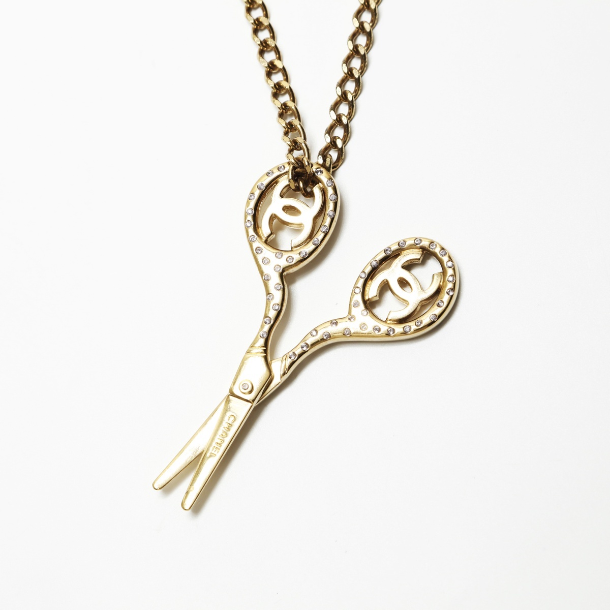 極美品 シャネル CHANEL 02P 2002 ココマーク はさみ ラインストーン ネックレス ゴールド WS23922拍卖