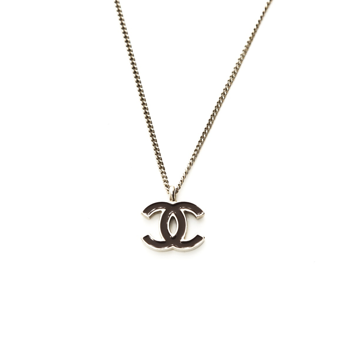 極美品 シャネル CHANEL 02C 2002 ココマーク ブラウン ネックレス シルバー WS23923拍卖