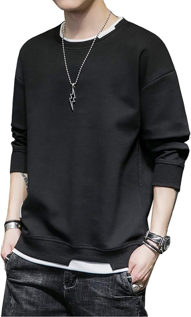 2025年春秋の新作、メンズカジュアルなクルーネックの長袖スウェットです。拍卖