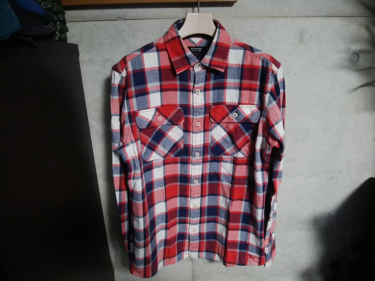 【BURBERRY BLACK LABEL バーバリー ブラックレーベル】チェック柄ネルシャツ2 長袖チェックシャツ 人気アイテム トリコロール調カラー拍卖