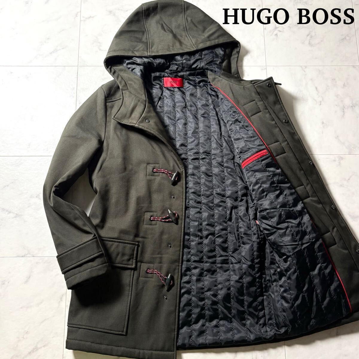 極美品/Lサイズ●HUGO BOSS ヒューゴボス 赤タグ 中綿キルティング プリマロフト ダッフルコート ジャケット 極暖 48 カーキ メンズ拍卖