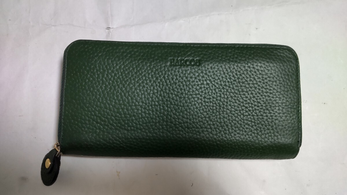 美品 BARCOS ば バルコス ラウンドファスナー女性用長財布・小銭入れあり 本革 グリーン 送料無料拍卖