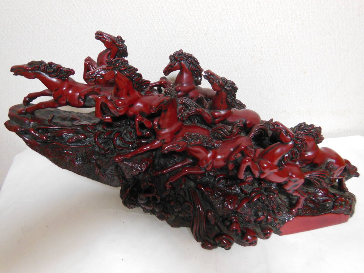 木彫風 九頭馬 馬九行駒 うまくいく 縁起物 樹脂製 古美術品 置物 インテリア 送料無料拍卖