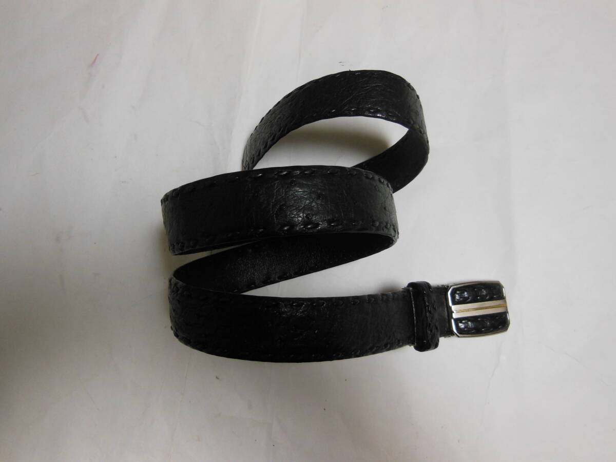 高級エキゾチックレザー・オーストリッチ革男性用ベルト 本革 フリーサイズ 全長:113cm ブラック 送料無料拍卖