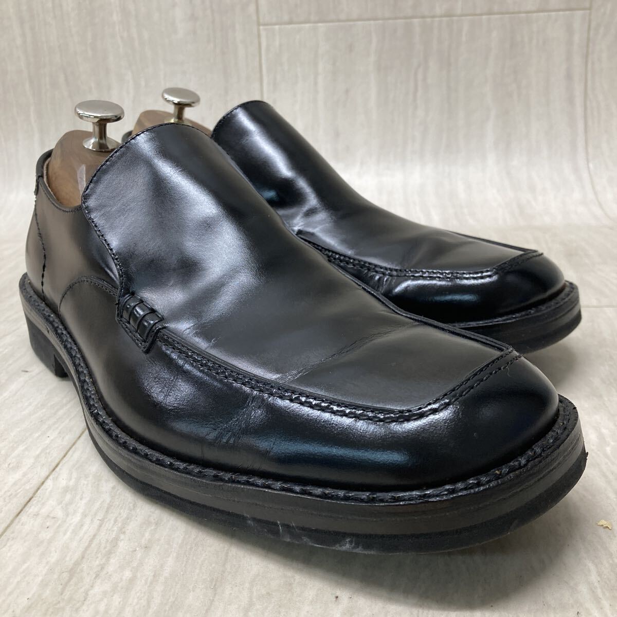 M310 3P-251003-169 TAKEO KIKUCHI タケオ キクチ レザースリッポン ビジネスシューズ ドレスシューズ メンズ ブラック 25cm拍卖