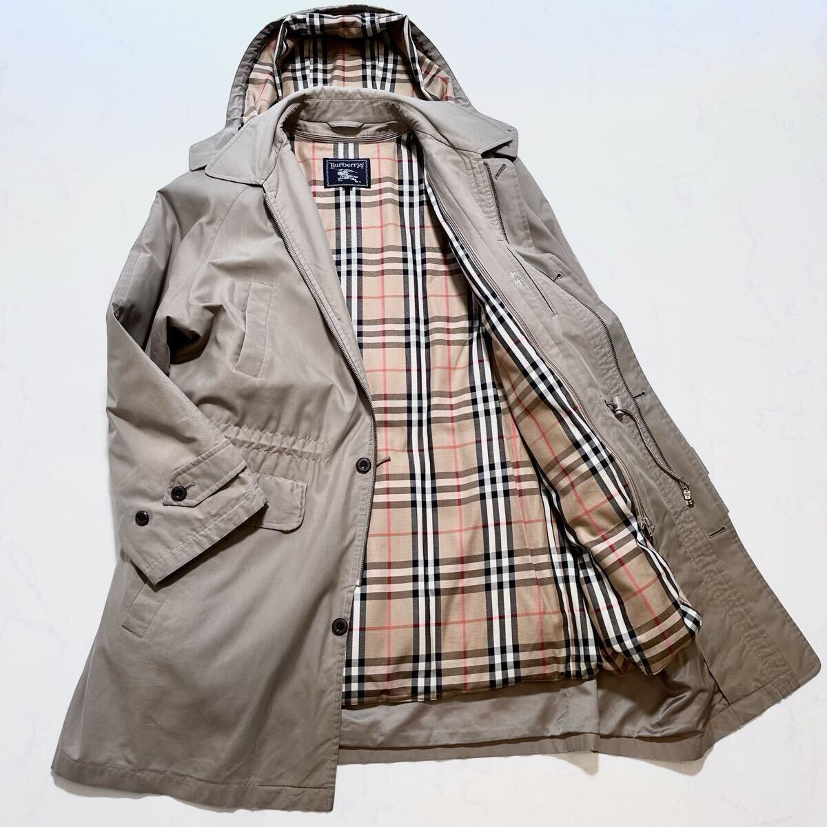 3WAY L相当◎BURBERRYS ダウンコート ライナー付 フード着脱可 ロングコート ノバチェック メガチェック LA ベージュ メンズ バーバリーズ拍卖