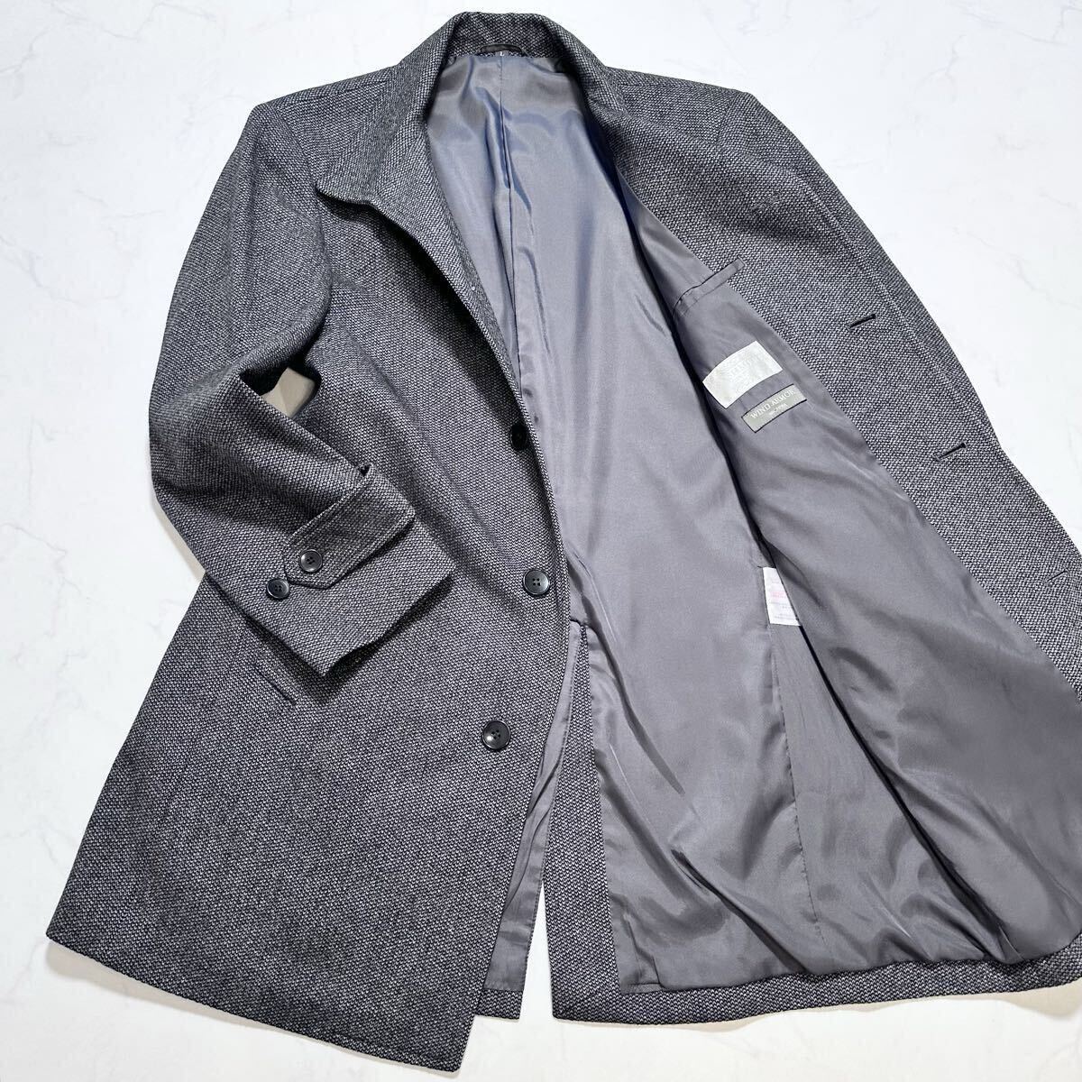 未使用級 L◎WIND ARMOR ウインドアーマー ピュアカシミヤ100% ソフトツイードコート ニチワ スタンドカラー 秋冬 メンズ ビジネス グレー拍卖