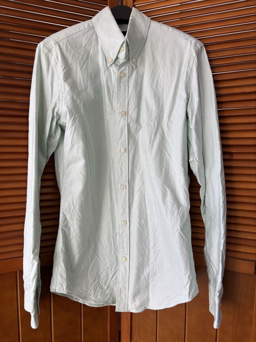 美品 junhashimoto ジュンハシモト オックスフォード ボタンダウンシャツ 長袖シャツ ビジネスシャツ Yシャツ ミント グリーン 3拍卖