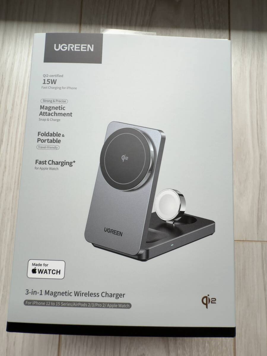 ★UGREEN★ ユーグリーン 3 in 1 MagFlow ワイヤレス充電器 Qi2 15W MagSafe充電器 1回のみ本体使用アダプター及びケーブル新品未使用 箱付拍卖