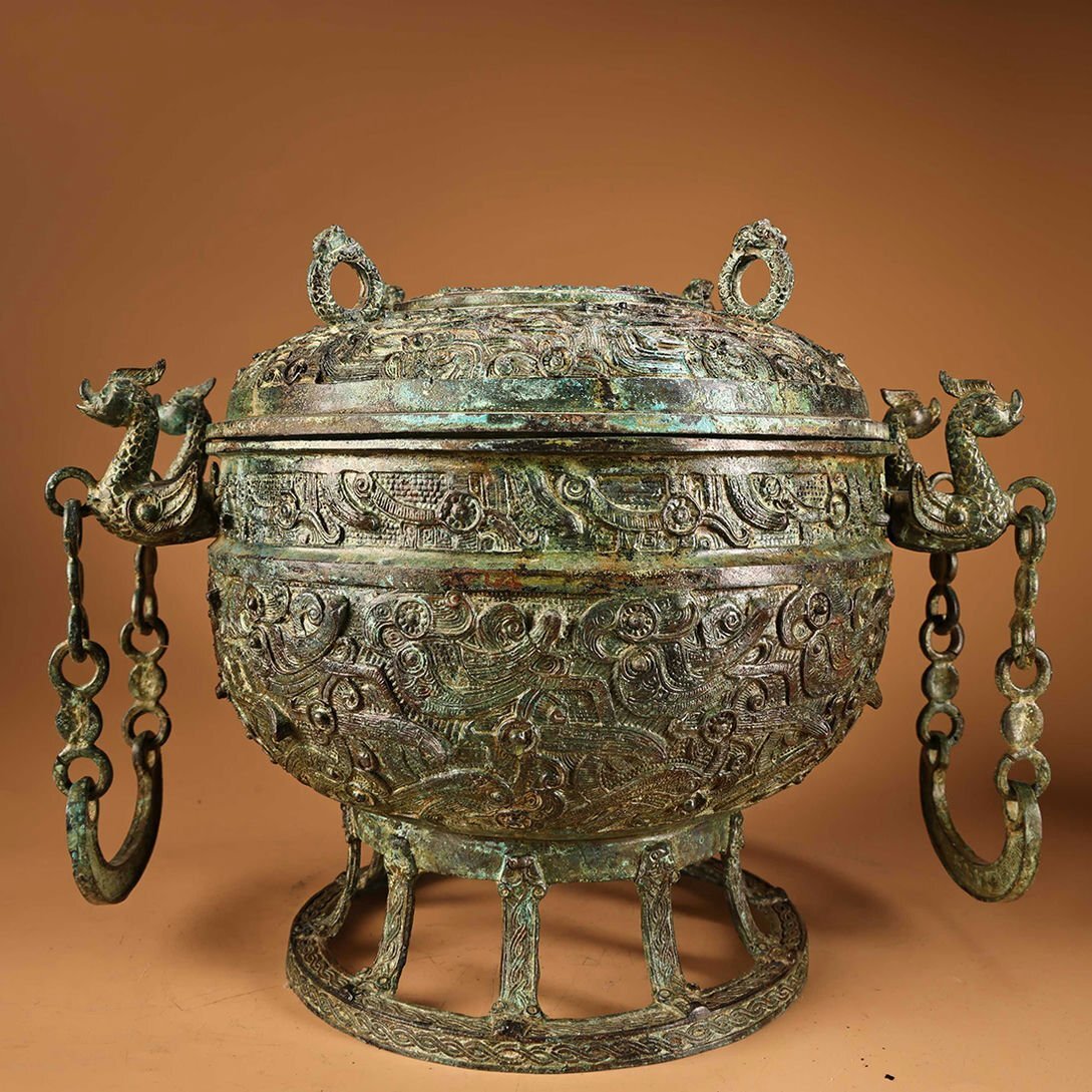 ◆羽彰・古美術◆Y7053戦漢時代 青銅器 青銅倉食鍋 細密細工★古置物★古賞物★古擺件★蒐集家放出★唐物拍卖