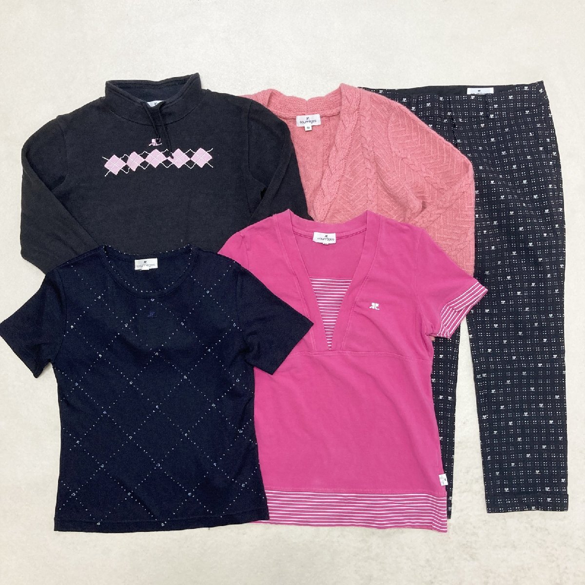 ● courreges クレージュ 5点 トップス カットソー カーディガン パンツ ケーブルニット フロントロゴ 総柄 サイズMIX レディース 1.14kg拍卖