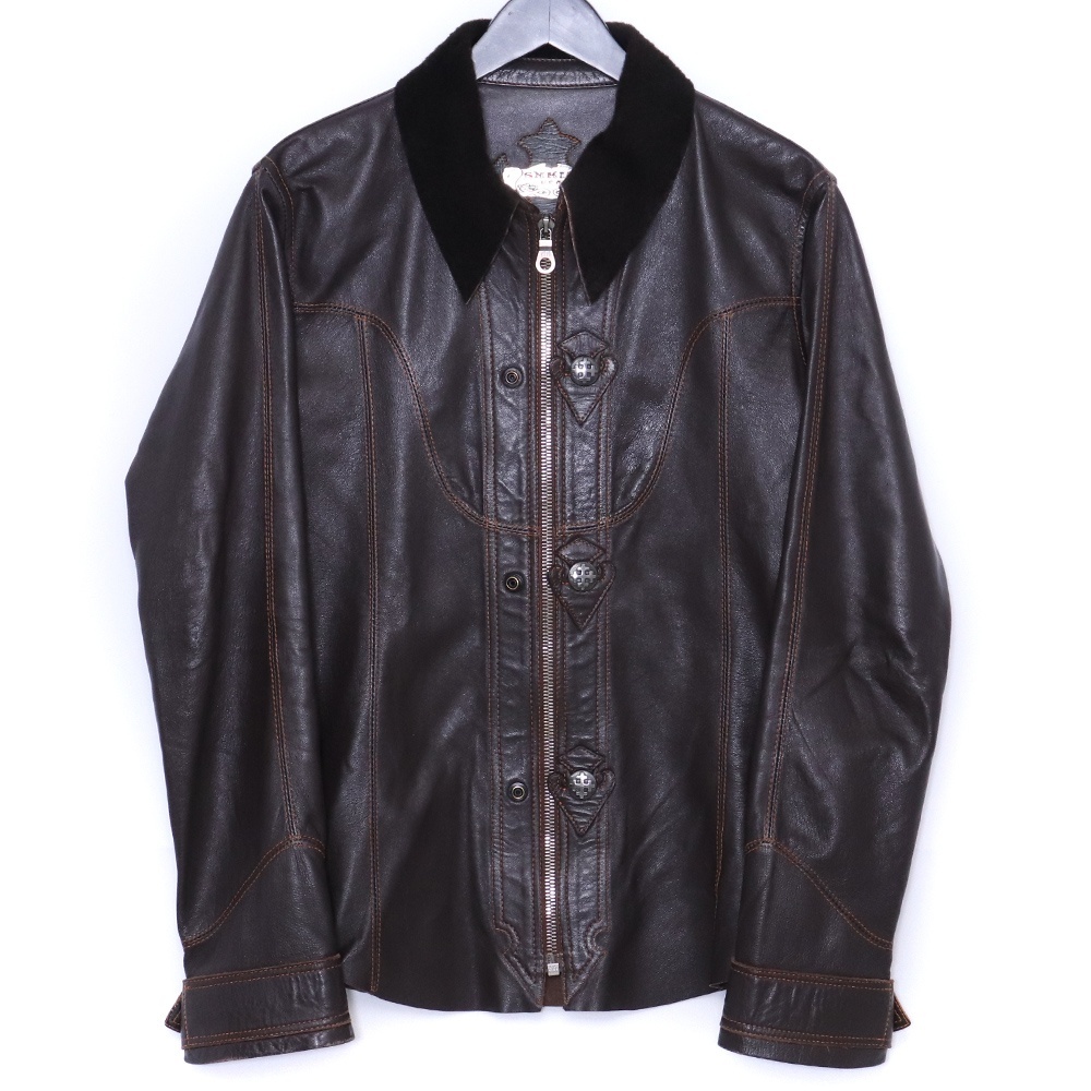 SKKIN ムートン襟 レザーシャツジャケット Mサイズ ブラウン スキン leather shirt jacket拍卖