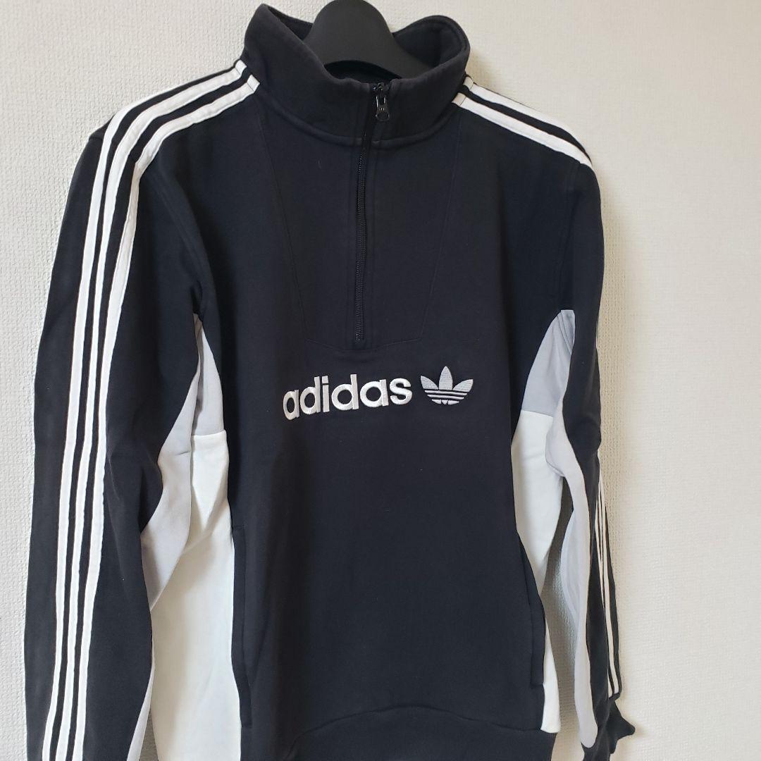adidas originals ハーフジップ トレーナー M ブラック拍卖