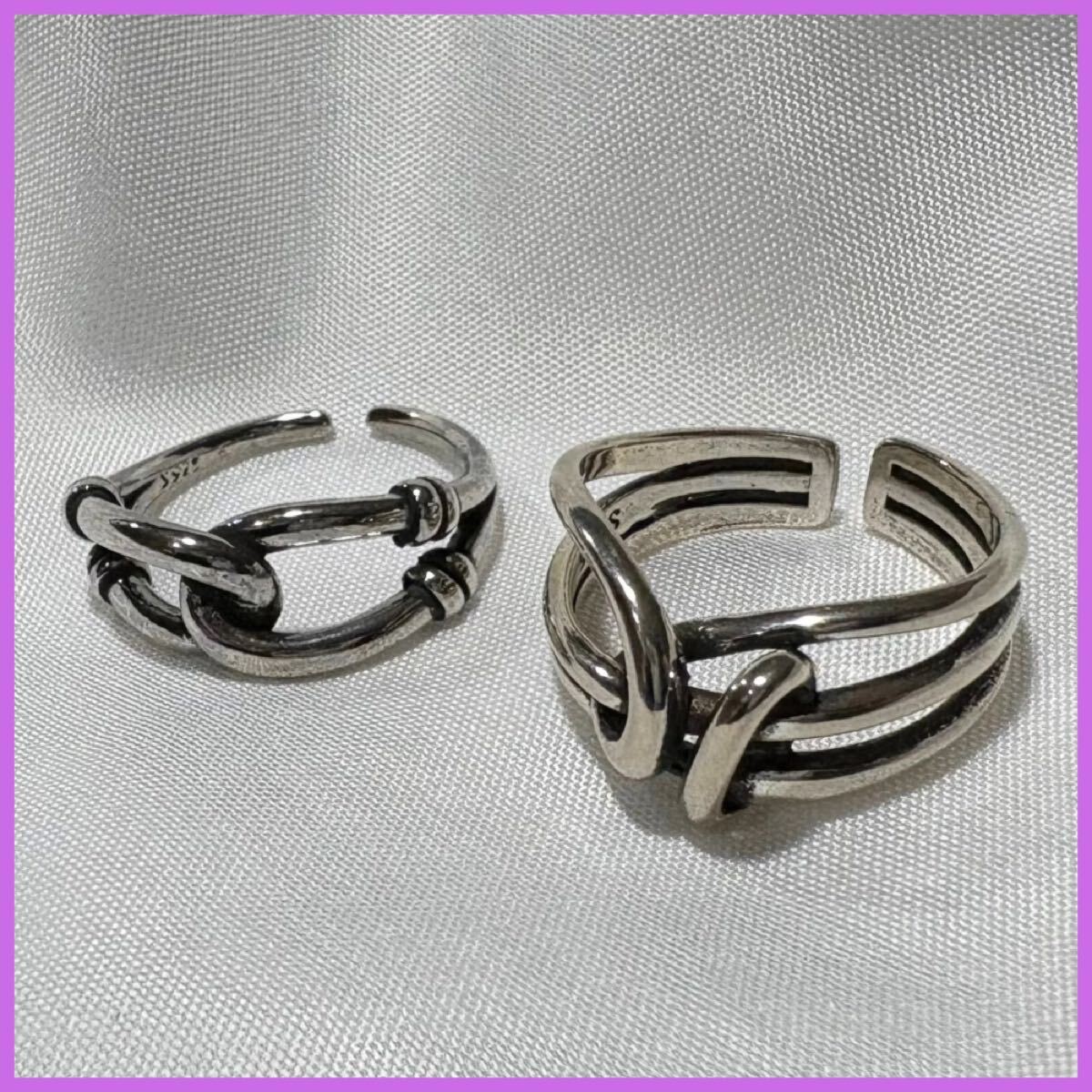 リングセット メンズ シルバー チェーン レイヤード 2個 ヴィンテージ 指輪 インディアン プレゼント 男女兼用 フリーサイズ拍卖