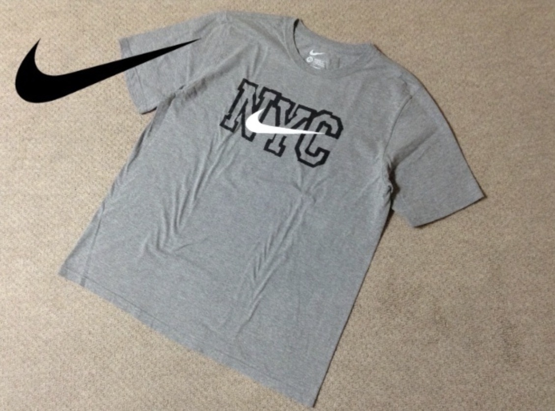 ★古着★ナイキ NYC スウッシュ ニューヨーク クルーネック Tシャツ 灰 XL メンズ ファッション ユニセックス ゆるダボ レギュラー NIKE拍卖