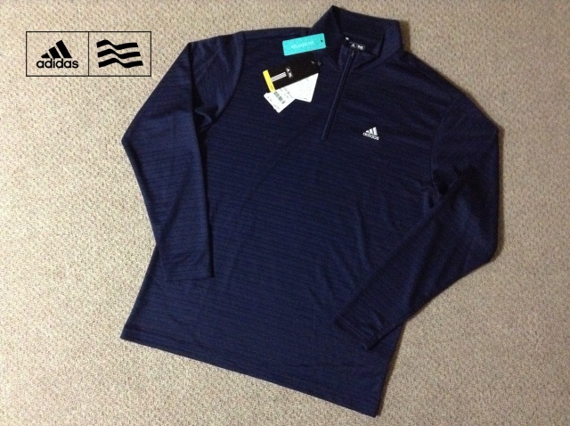 ★新品★アディダス ゴルフ CLIMALITE メンズ 長袖 モックネック ハーフジップシャツ Lサイズ 刺繍ロゴ ボーダー ザンダー adidas GOLF拍卖