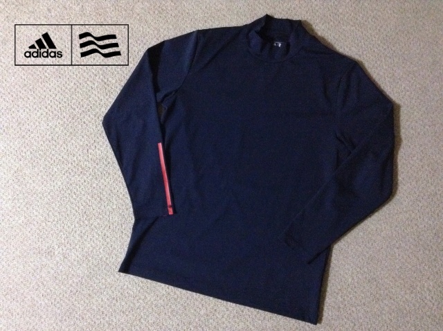 ★中古★アディダス ゴルフ メンズ モックネック インナーシャツ Oサイズ 紺 ネイビー ストレッチ 長袖 練習 部活 ラウンド adidas GOLF拍卖