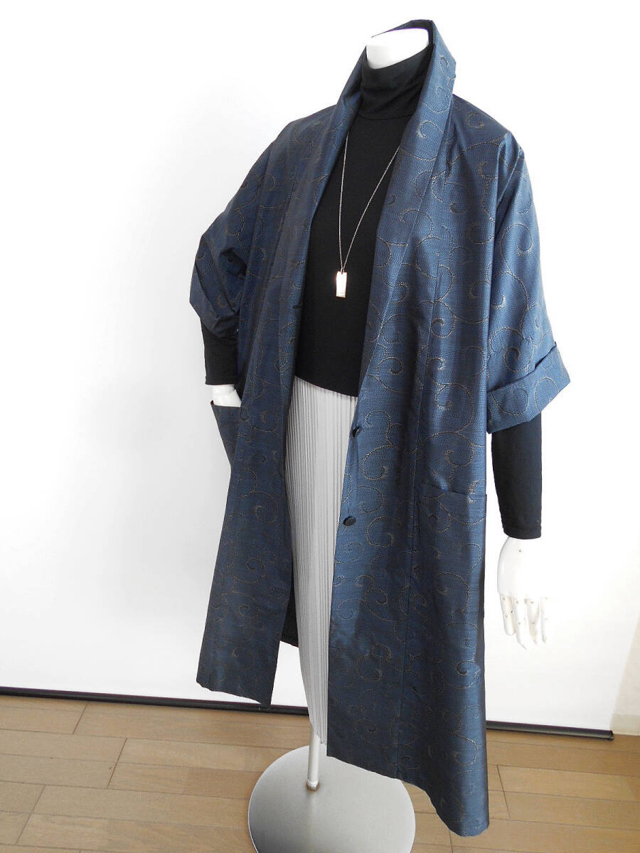 紀紀/泥大島紬、ミニ蔓マニッシュモダンなワンピコート/着物リメイク拍卖