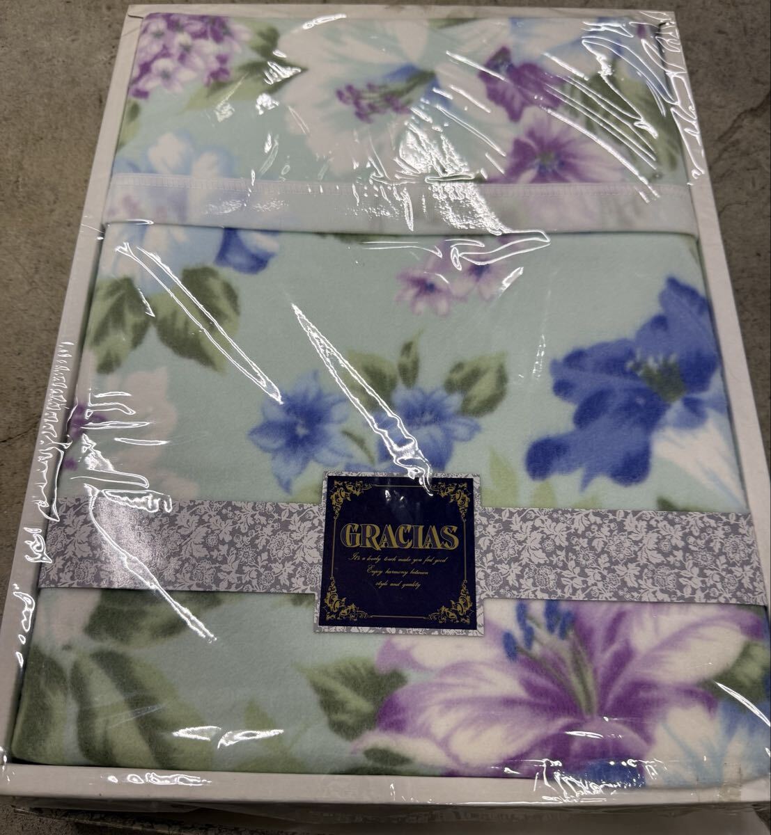 72★ GRACIAS プリント綿毛布 ブルー 新品拍卖