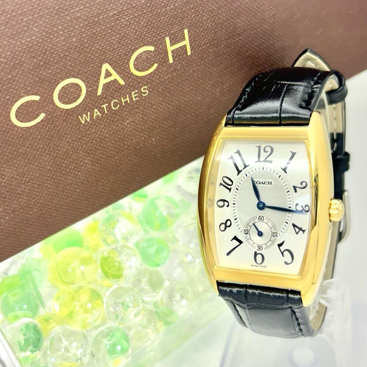 【箱付/美品/新品電池】 COACH コーチ メンズ 腕時計 スモールセコンド ゴールド W119 5770992 新品ベルト拍卖