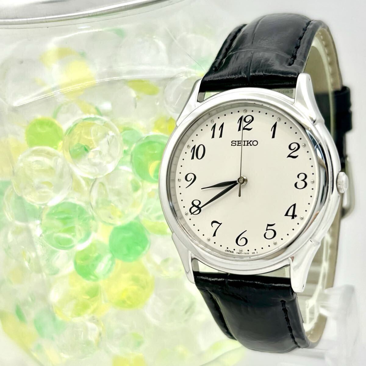 【美品/新品電池】SEIKO セイコー メンズ 腕時計 シルバー 7N01-7141 491255 新品ベルト拍卖