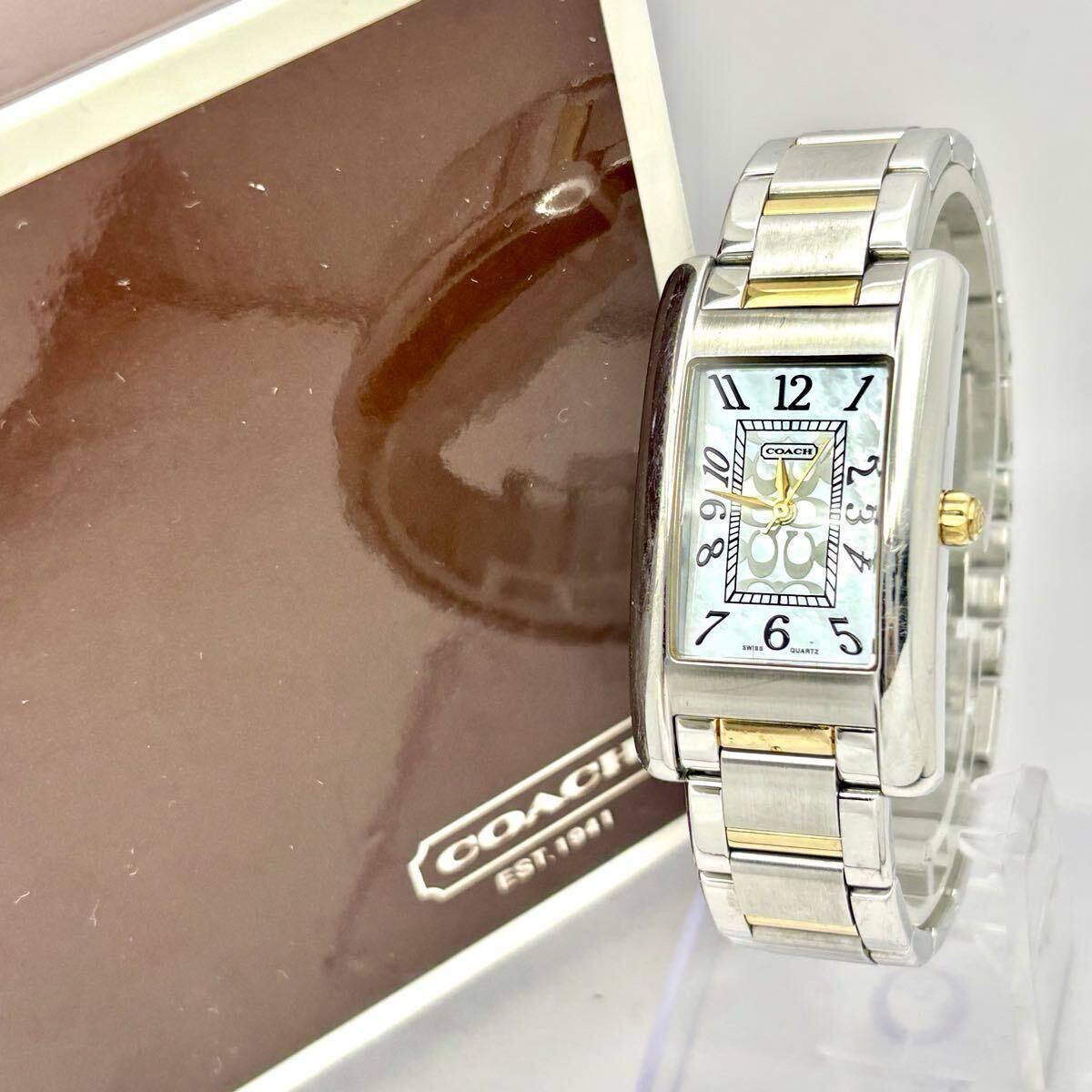 【箱付/新品電池】COACH コーチ レディース 腕時計 シグネチャー シェル レクタンギュラー CA.16.7.20.0354拍卖