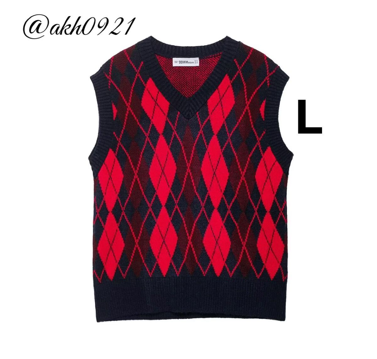 新品未使用★2025 A/W 秋新作★vintage ヴィンテージ レトロ アーガイル 柄 ニット ベスト トップス Lサイズ レディース★ZARA 好きな方に拍卖