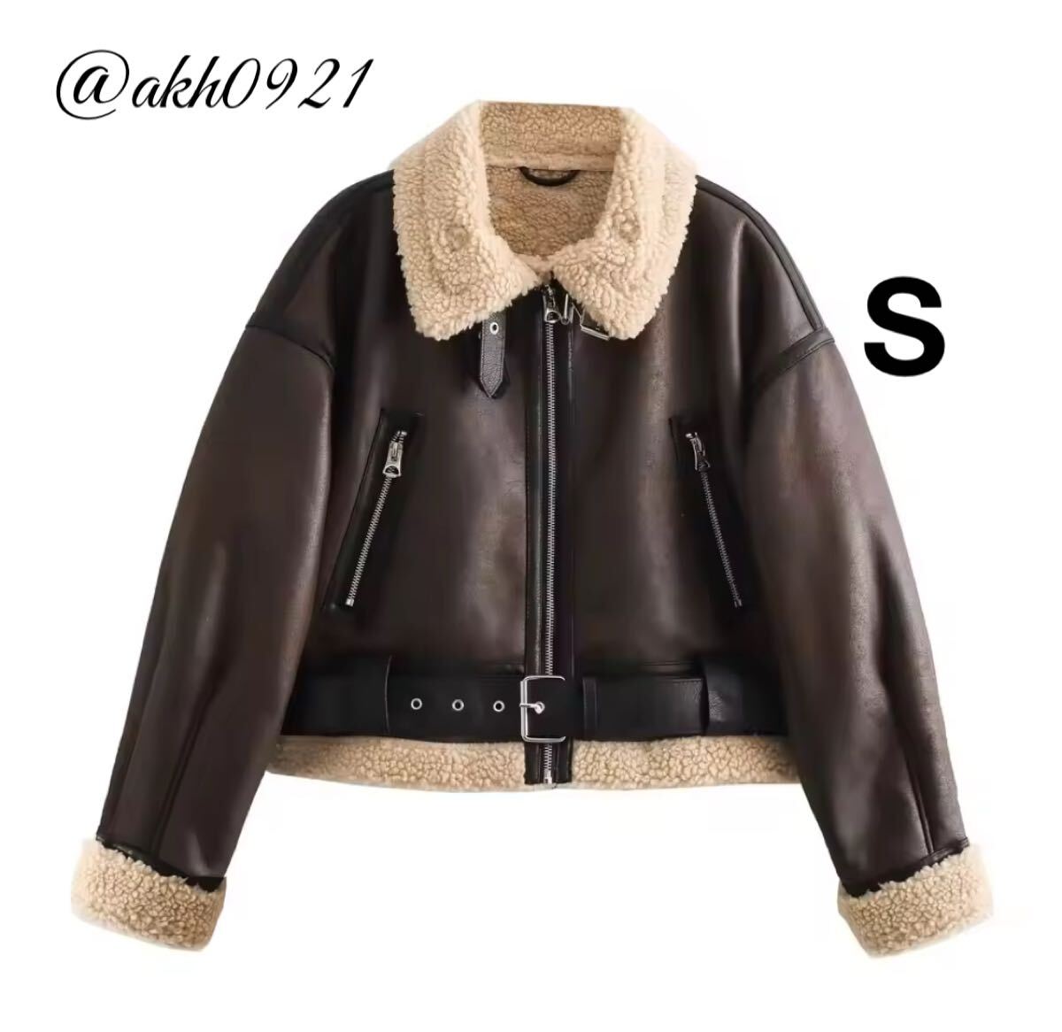 新品未使用★秋新作★vintage ヴィンテージ レトロ ボア フェイクレザー PU ムートンコート アウター Sサイズ レディース★ZARA好きな方に拍卖