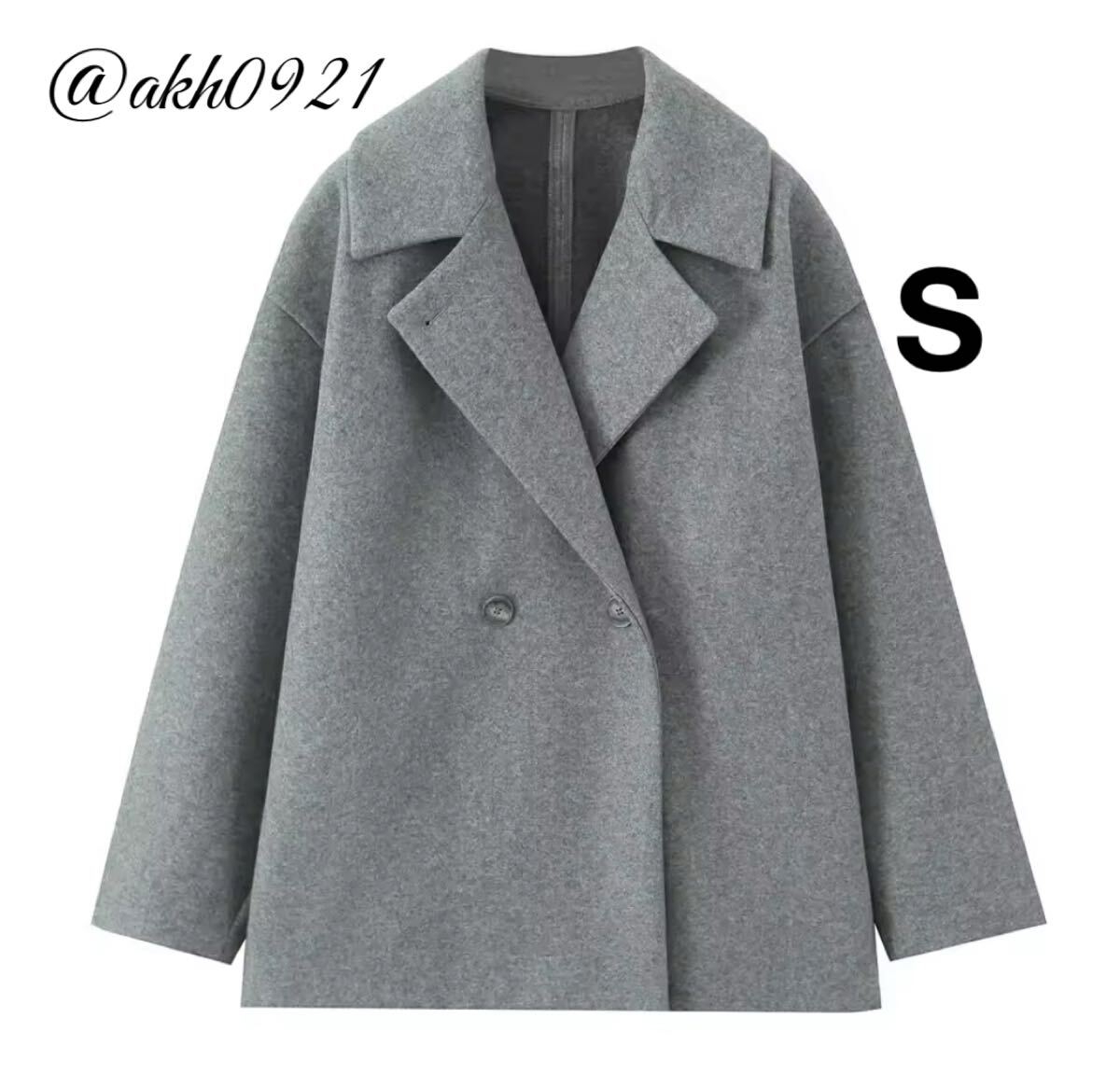 新品未使用★2025 A/W 秋新作★vintage ヴィンテージ レトロ gray ハーフ丈 ダブル コート アウター Sサイズ レディース★ZARA 好きな方に拍卖