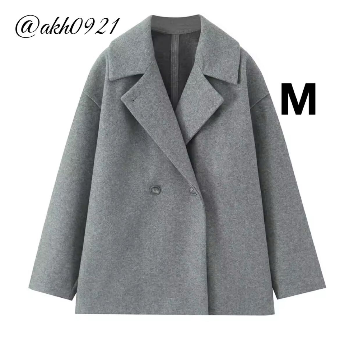 新品未使用★2025 A/W 秋新作★vintage ヴィンテージ レトロ gray ハーフ丈 ダブル コート アウター Mサイズ レディース★ZARA 好きな方に拍卖