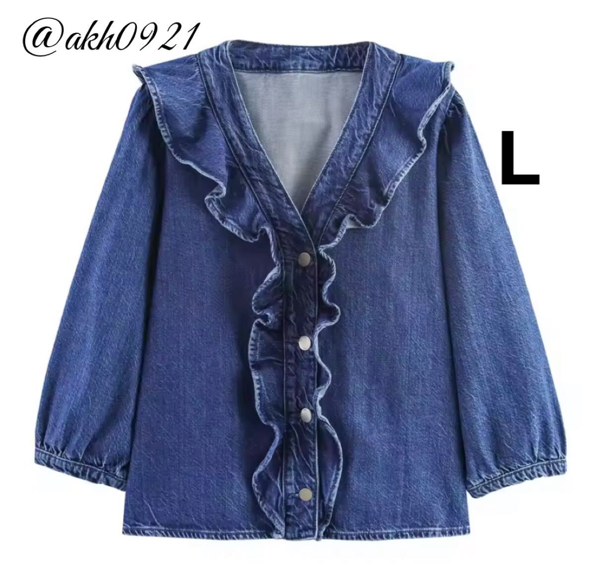 新品未使用★2025 A/W 秋新作★vintage ヴィンテージ レトロ フリル デニム ブラウス トップス Lサイズ レディース★ZARA 好きな方に拍卖